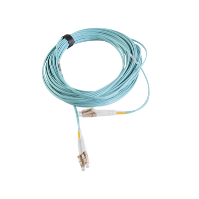 Jumper de Fibra Óptica Multimodo 50/125 XGLO OM3, LC-LC Duplex, OFNR, Color Aqua, 15 Metros (49.21 Pies)