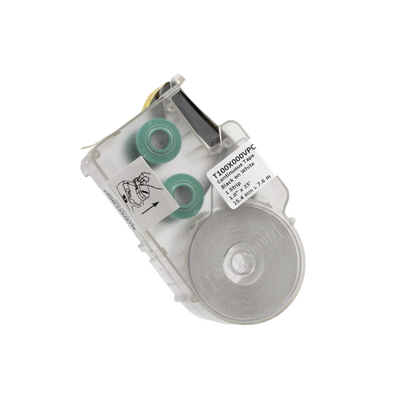 [T100X000VPC-BK] Casete de Etiquetas de Vinilo de Cinta Continua, Color Negro Sobre Blanco, Uso Interior/Exterior, 25.4 mm de Ancho x 7.6 Metros de Largo (24.93 Pies)