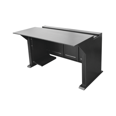 [EM-S02] Escritorio Estación Mobiliaria Profesional de Monitoreo y Control / Videovigilancia / Acceso / Alarmas / Etc... / Metal Negro y Madera Tono Oscuro