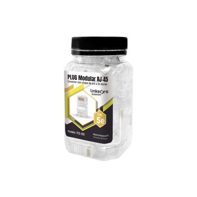[TC5-100] Bote con 100 Piezas de Plug Modular RJ45 Cat5e sin Blindaje, Chapado de Oro a 30 Micras para Durabilidad Extrema