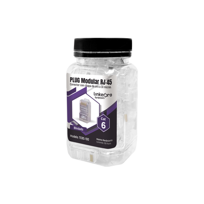 [TC6S-100] Bote con 100 Piezas de Plug Modular RJ45 Cat6 Blindado, Chapado de Oro a 30 Micras para Durabilidad Extrema SIN PIN de Tierra