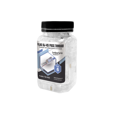 [TC6-PASS] Bote con 100 Plugs Pass Through RJ45 Cat6 sin Blindaje, Chapado de Oro a 30 Micras para Durabilidad Extrema