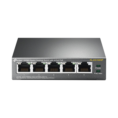 [TL-SG1005P] Switch Escritorio No Administrable de 5 puertos 10/100/1000 Mbps / Con 4 puertos PoE 802.3af/at de hasta 65 W / PoE Extendido hasta 250 metros