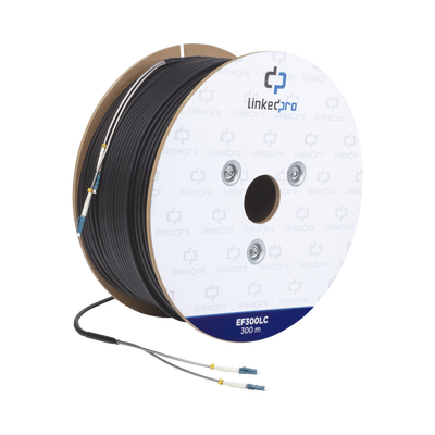 [EF-300-LC] Carrete de Fibra Óptica Monomodo con Conectores LC-LC Duplex, Reforzada con Kevlar, de 300 Metros (984.25 Pies), Para Instalaciones Subterráneas por Tubería