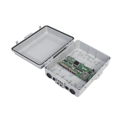 [WI-PS310GFR-O] Switch WISP/FTTx con 7 puertos PoE inverso de 24V Pasivo (PoE in), 1 puerto PoE out de 24V + 2 SFP, Integrado con Gabinete NEMA IP67 para exterior