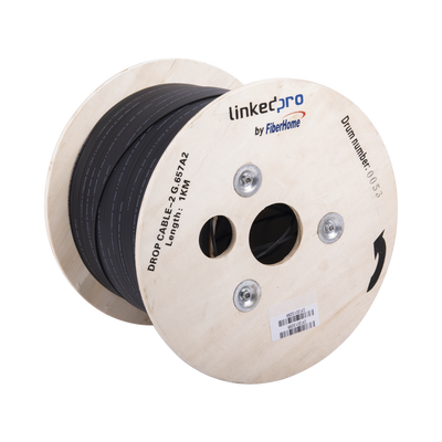[IC-DROPA2-2C] Carrete de 1 km de Fibra Óptica Drop, Interior/Exterior G.657A2 Monomodo de 2 Hilos (Bifibra), Diseñada para Fusionarse, Dieléctrica, Forro Negro, (No Soporta Conectores Mecánicos)