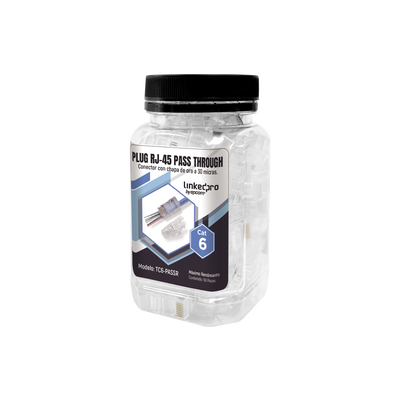 [TC6-PASSR] Bote con 50 Plugs Pass Through RJ45 Cat6 sin Blindaje, con Alivio de Tensión Incluido, Chapado de Oro a 30 Micras para Durabilidad Extrema