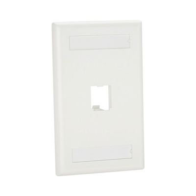 [CFPL1WHY] Placa de Pared Vertical Clásica, Salida Para 1 Puerto Mini-Com, Con Espacios Para Etiquetas, Color Blanco