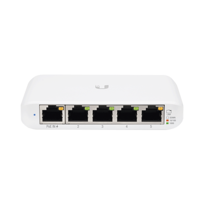[USW-FLEX-MINI] Switch UniFi Administrable Compacto de 5 Puertos 10/100/1000 Mbps, soporta entrada de PoE 802.3af/at