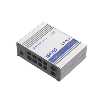 [TSW200] Switch Industrial No-Administrable 8 puertos Gigabit PoE 802.3af/at, 2 puertos SFP