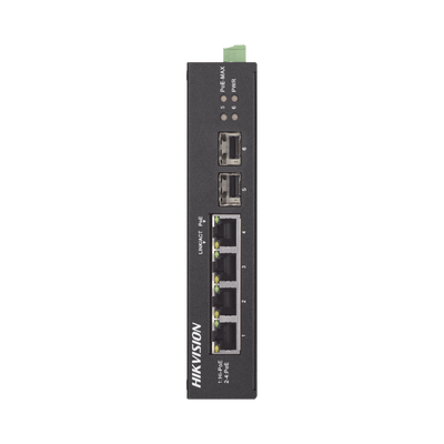 [DS-3T0506HP-E/HS] Switch Industrial No Administrable Gigabit / 3 Puertos Gigabit PoE+ (30 W) + 1 Puerto Gigabit PoE++ (60 W) / 2 Puertos SFP / 65 W Total / 48 a 57 VCD / Ideal para Proyectos / 300 Metros de Distancia
