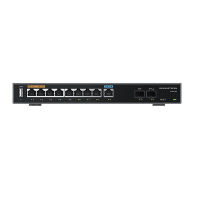 [GWN7003] Router Gigabit VPN / Balanceador de cargas / 60,000 sesiones NAT /  9 puertos 10/100/1000 Mbps + 2 puertos SFP (WAN/LAN) / 1 puerto entrada PoE(af/at) / 2 puertos salida PoE (af/at) / Compatible con GWN Cloud.