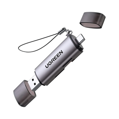[50706] Lector de Tarjetas USB-C + USB-A a MicroSD (TF)/SD | OTG | USB-C 3.1 | 5Gbps | Soporta hasta 2TB | Soporta Windows/Mac OS/Linux/Android | Lectura de Tarjetas Simultánea | Caja de Aluminio | Llavero Anti-perdida. 