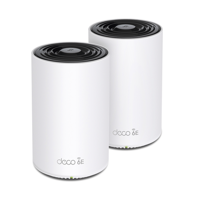 [DECOXE75-2PACK] Kit 2 Routers Inalámbricos MESH Interior para Hogar / Doble Banda Wi-Fi 6E AX5400 Mbps / 3 Puerto Gigabit WAN/LAN / 4 Antenas Internas / Administración Mediante la App Deco (iOS, Android) / Protección HomeShield