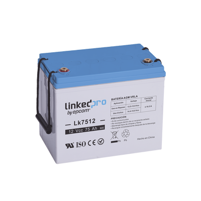 [LK7512] Batería 12 Vcc / 75 Ah / UL / Tecnología AGM-VRLA / Vida útil promedio de 5 años / Para uso en equipo electrónico / Sistemas de emergencia y aplicaciones fotovoltaicas Terminales T3