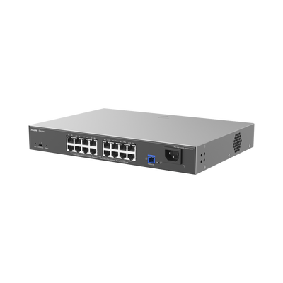 [RG-NBF2100S-16GT1SC-P] e-Lighten ONU / Switch PoE+ Hibrido, Capa 2 con un Puerto PON 1G SC/UPC y 16 Puertos Ethernet PoE+ 1G hasta 240 Watts y 100 Clientes