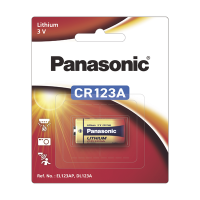 [CR123APA/1B] Batería de litio PANASONIC / 3 Vcc /1,550 mAh / Aplicación en transmisores de alarma inalámbricos/ Con empaque