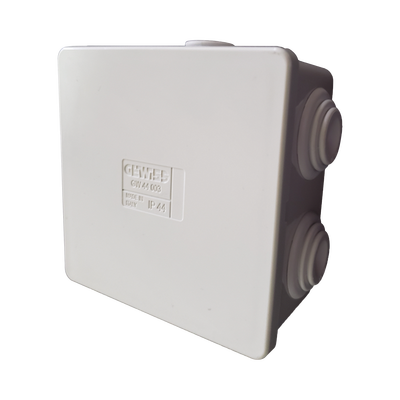 [GW-44-003] Caja Estanca de PVC Para Derivación y Conexión, 6 Entradas, Tapa a Presión, 80×80×40 mm (Mayor Área Interna, Uso Exterior IP44, Material que no Propaga el Fuego y Libre de Hálogenos