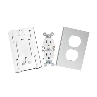 [INKA-100-DUPLEX] Contacto eléctrico doble, soporte y tapa de PVC auto extinguible y aluminio, universal (8191-10200)