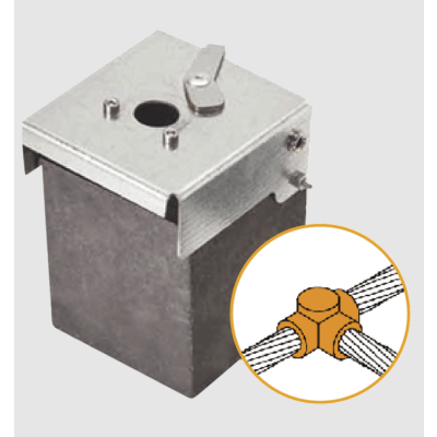 [ATW10/W10/TH] Molde de grafito horizontal unión en T horizontal de cable 1/0 AWG (pasante) con cable 1/0 AWG (terminal).