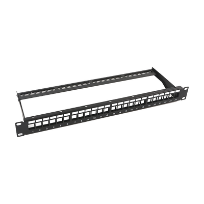 [LP-PP-23-UTP-BK-24P] Patch Panel Modular sin Blindaje de 24 Puertos, 1U, con Barra para Organizar Cable